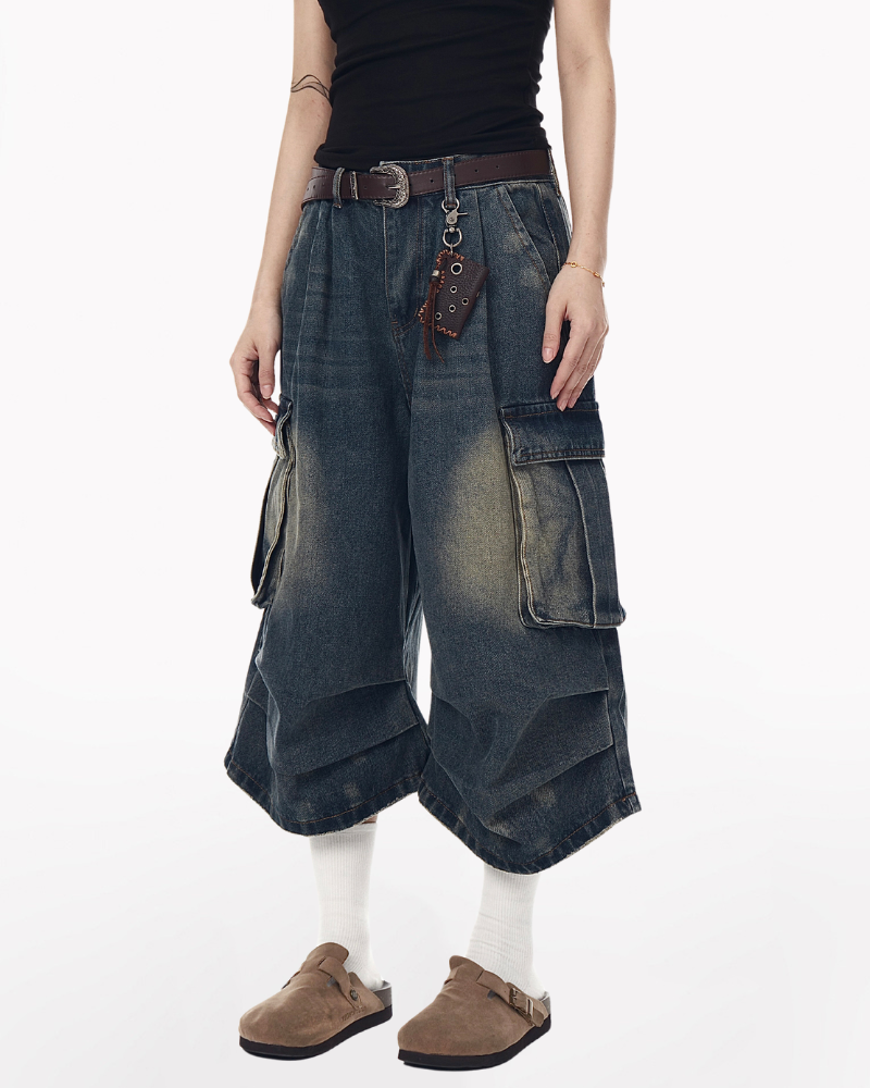Street Unisex Crinkle Cargo Baggy Jorts