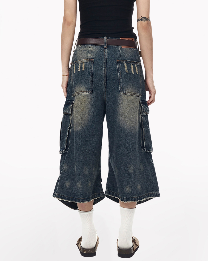 Street Unisex Crinkle Cargo Baggy Jorts