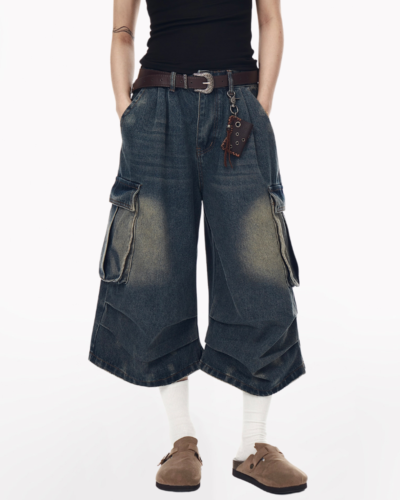 Street Unisex Crinkle Cargo Baggy Jorts