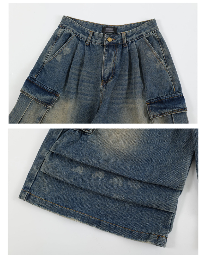 Street Unisex Crinkle Cargo Baggy Jorts