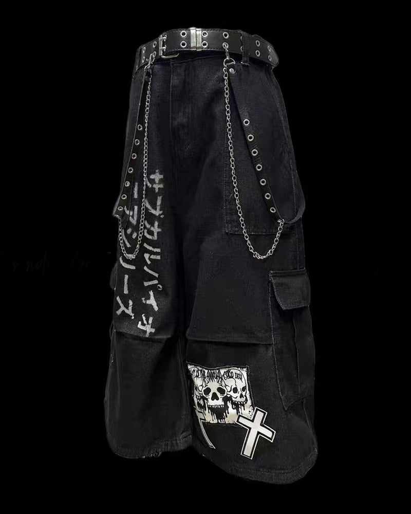 Street Washed Chains Denim Baggy Jorts