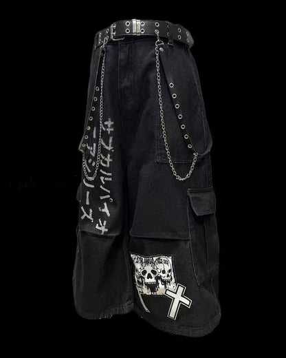 Street Washed Chains Denim Baggy Jorts