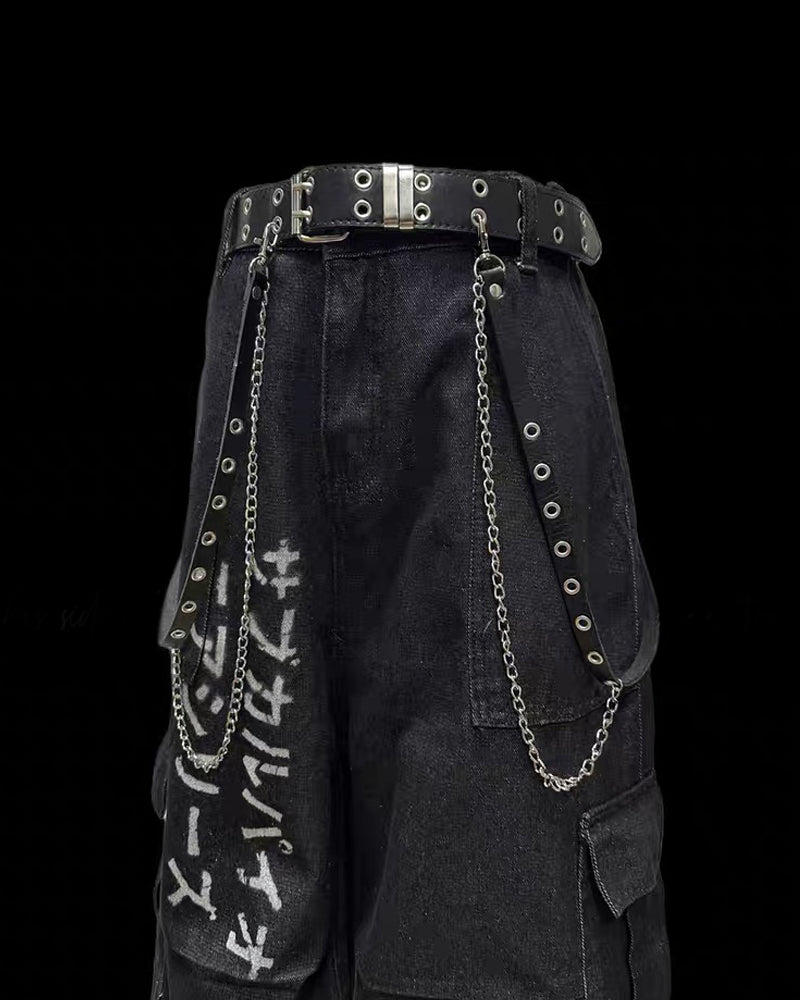 Street Washed Chains Denim Baggy Jorts – Techwear Official