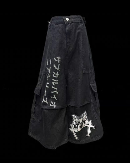 Street Washed Chains Denim Baggy Jorts