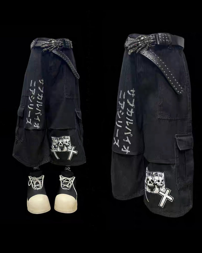 Street Washed Chains Denim Baggy Jorts – Techwear Official