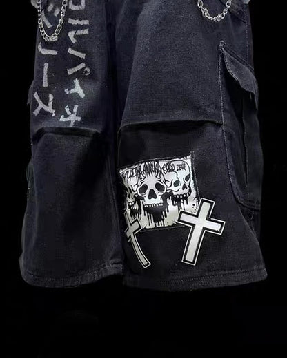 Street Washed Chains Denim Baggy Jorts