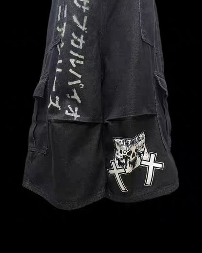 Street Washed Chains Denim Baggy Jorts