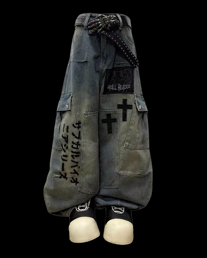 Street Washed Chains Denim Pants | Y2K Jeans