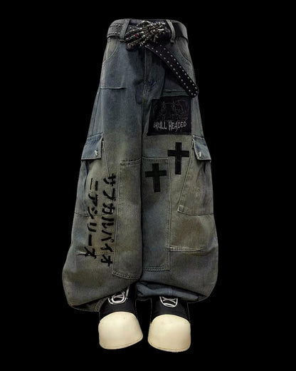 Street Washed Chains Denim Pants | Y2K Jeans