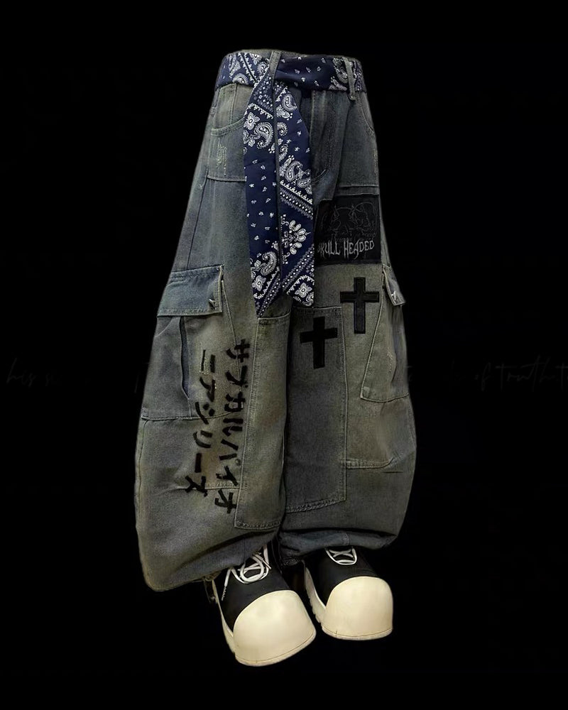 Street Washed Chains Denim Pants | Y2K Jeans