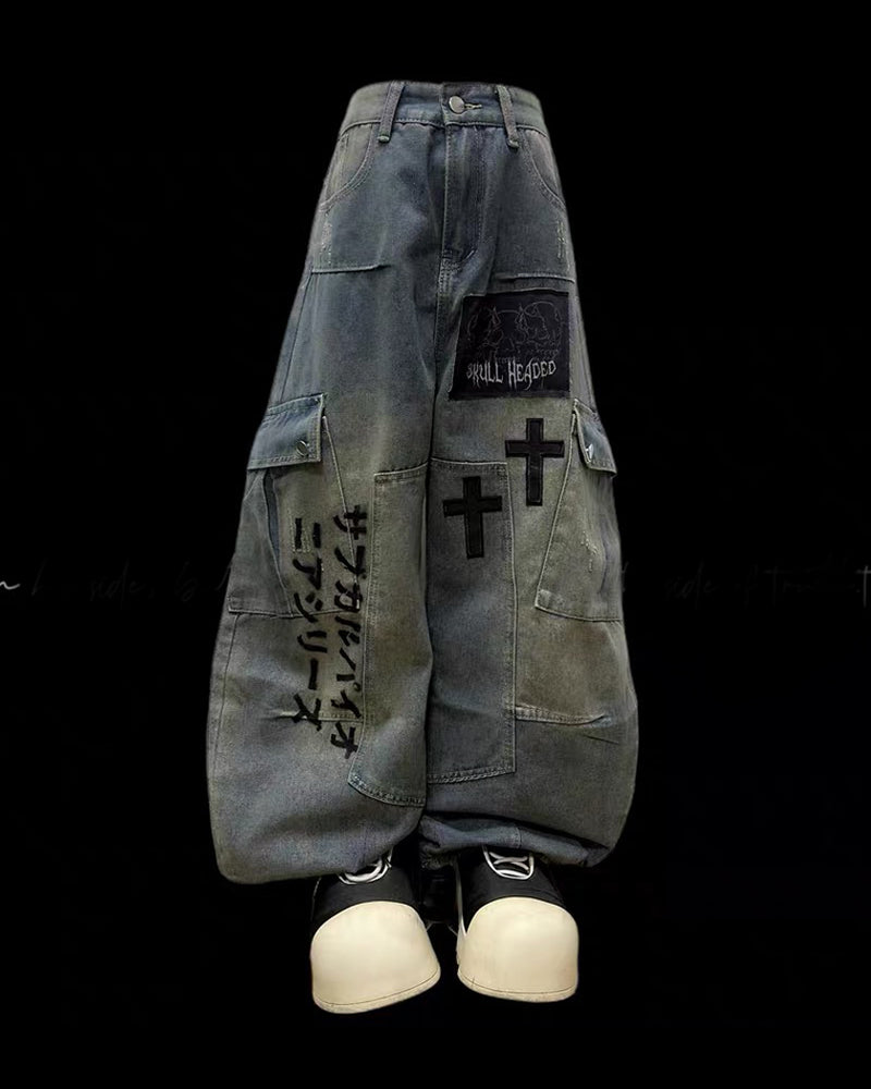 Street Washed Chains Denim Pants | Y2K Jeans