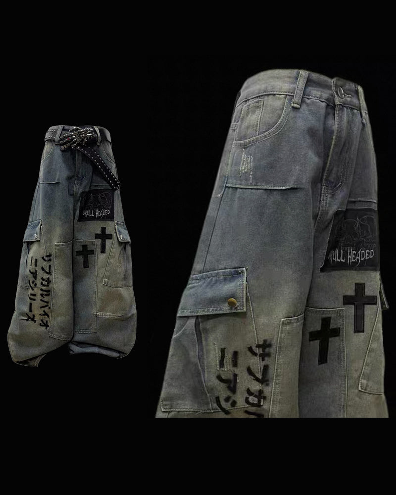 Street Washed Chains Denim Pants | Y2K Jeans