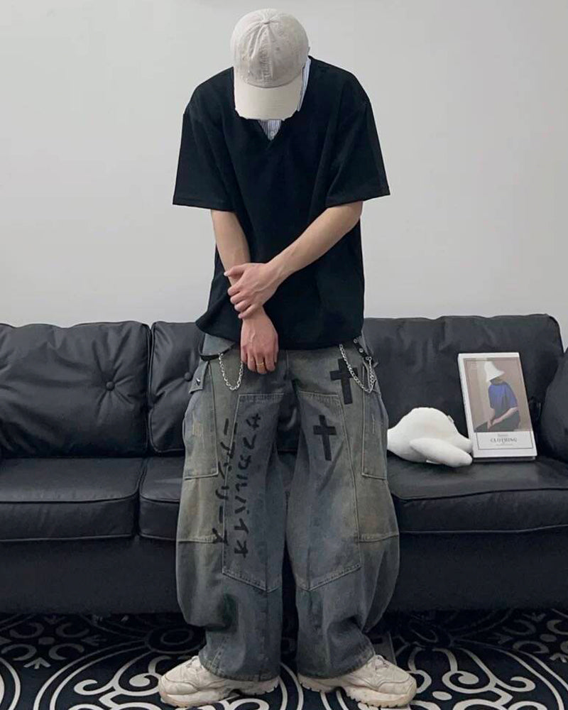 Street Washed Chains Denim Pants | Y2K Jeans