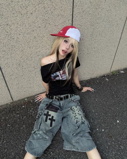 Street Washed Chains Denim Shorts | Baggy Jorts