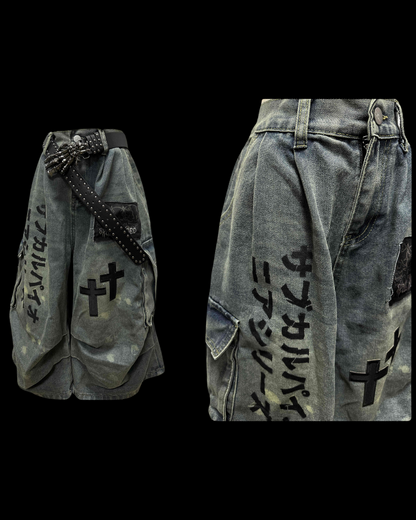 Street Washed Chains Denim Shorts | Baggy Jorts