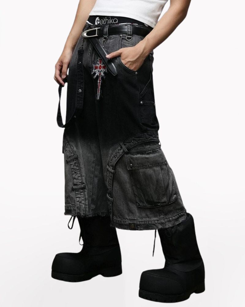 Street Washed Ombre Denim Baggy Jorts