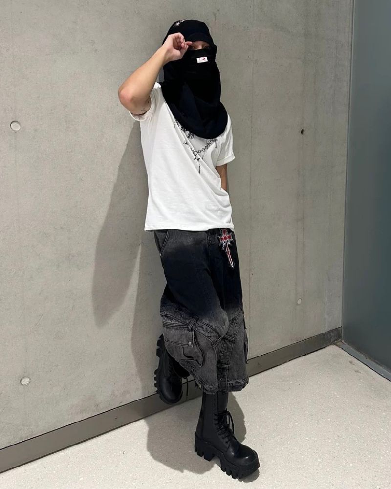 Street Washed Ombre Denim Baggy Jorts