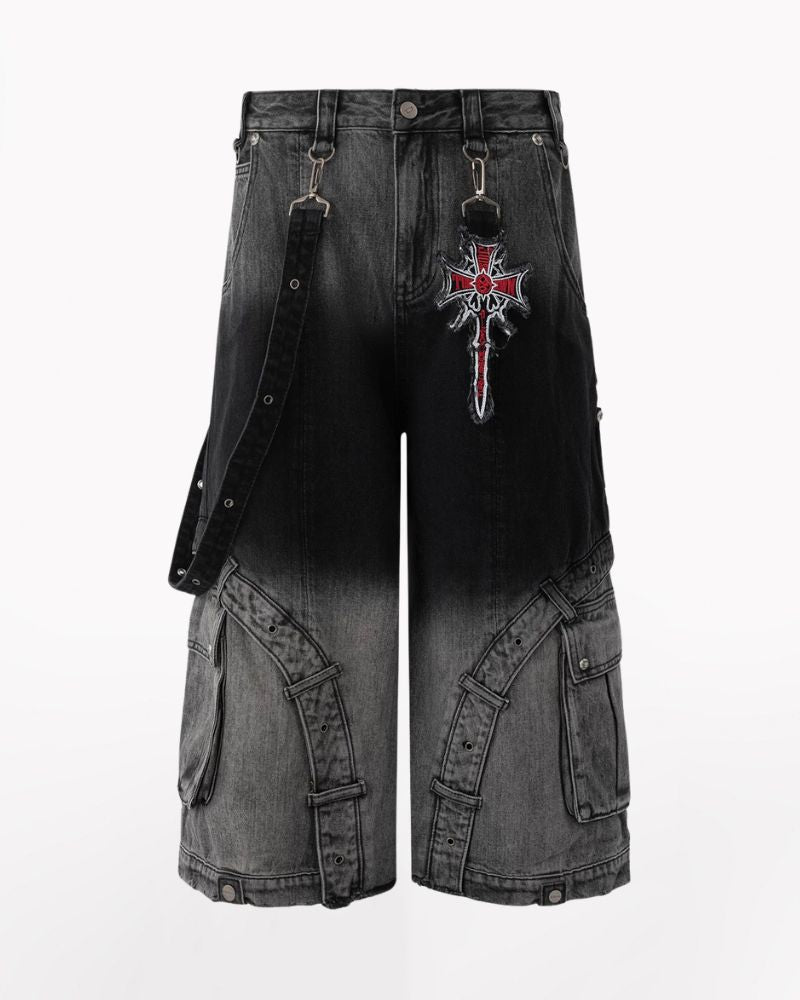 Street Washed Ombre Denim Baggy Jorts