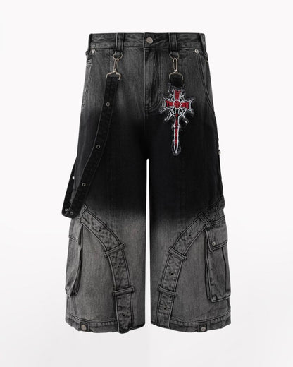 Street Washed Ombre Denim Baggy Jorts