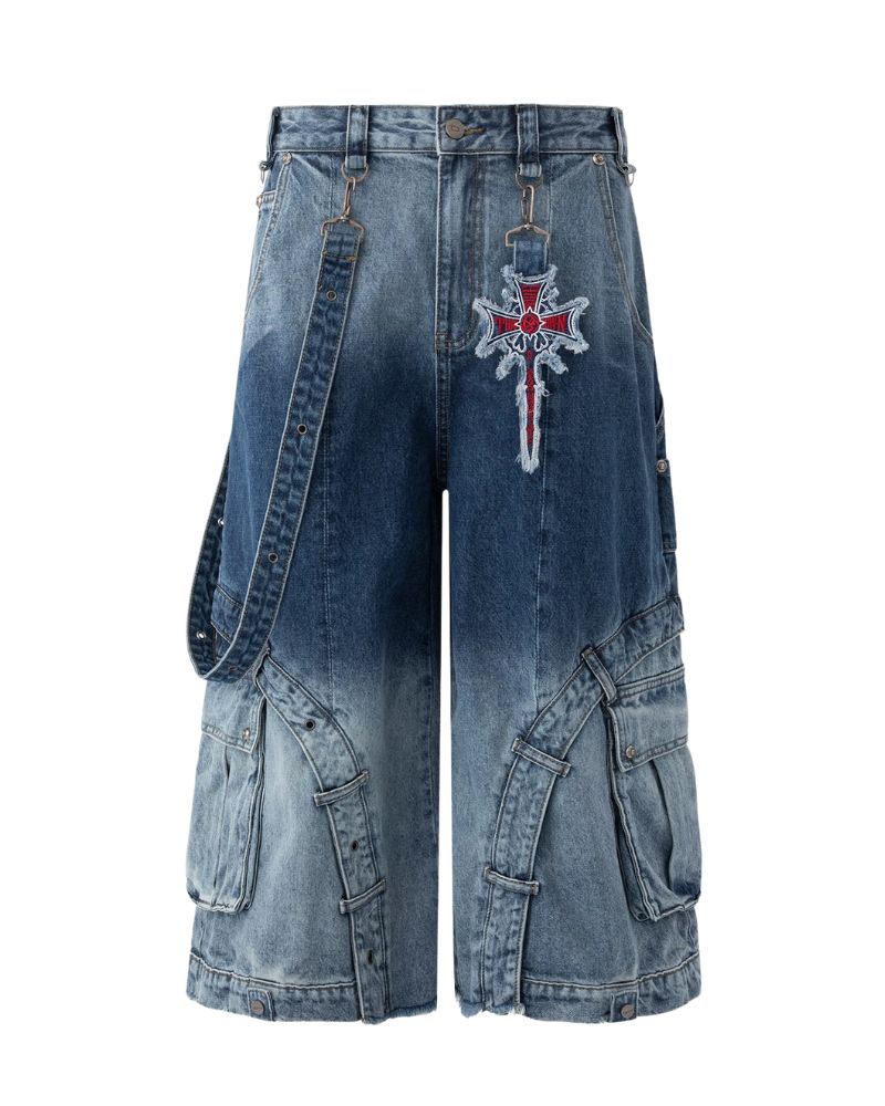 Street Washed Ombre Denim Baggy Jorts