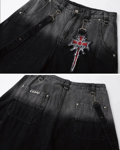 Street Washed Ombre Denim Baggy Jorts