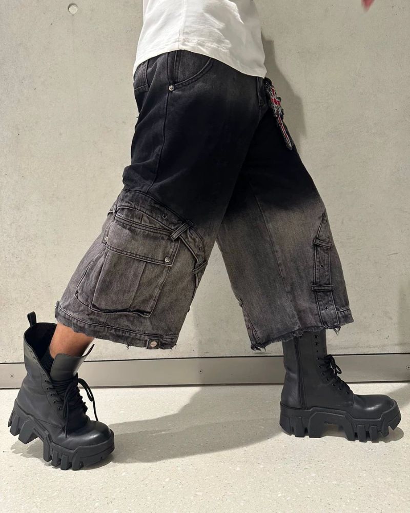 Street Washed Ombre Denim Baggy Jorts