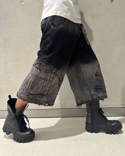 Street Washed Ombre Denim Baggy Jorts