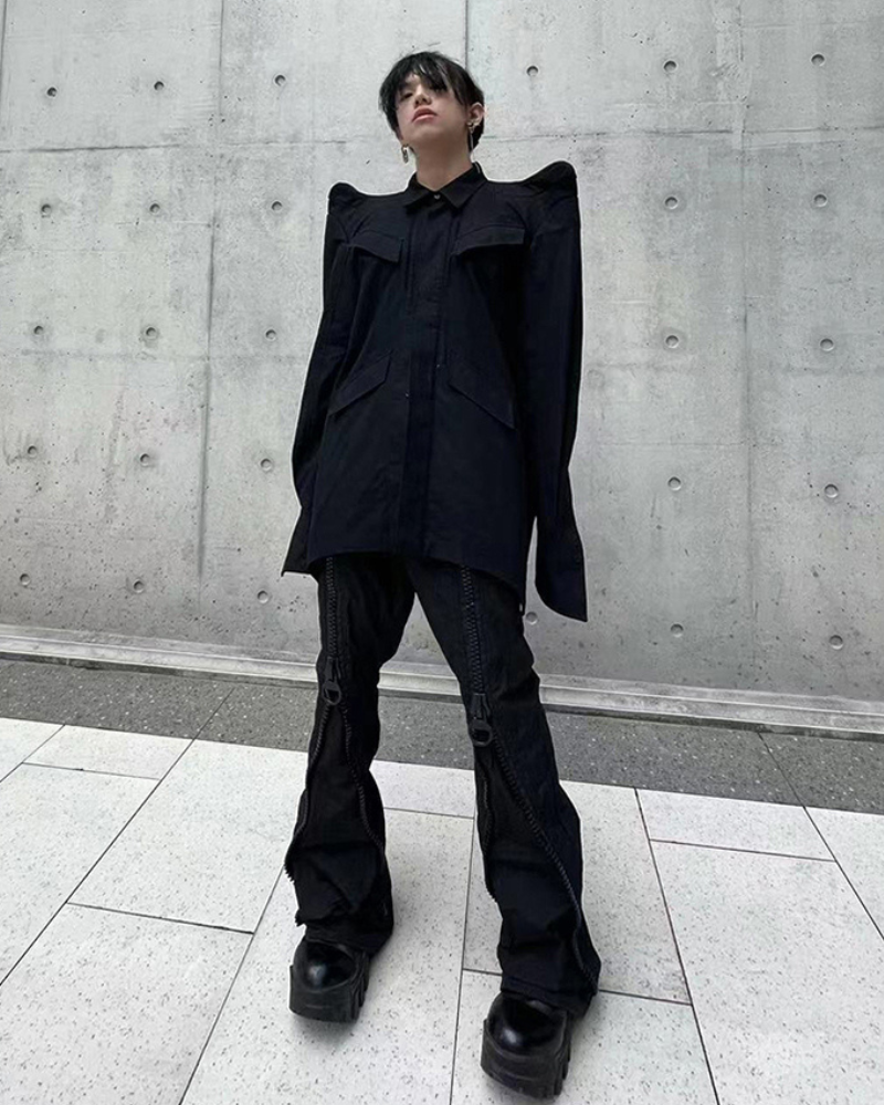 Opium Style Street Y2K Fashion Zipper Flared Pants