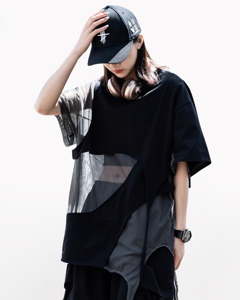 Street Irregular Stitching Hollow T-Shirt