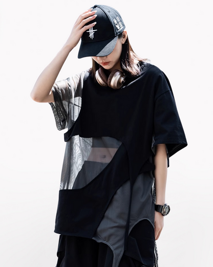 Street Irregular Stitching Hollow T-Shirt