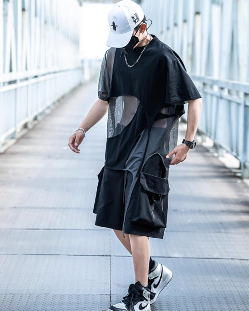 Street Irregular Stitching Hollow T-Shirt