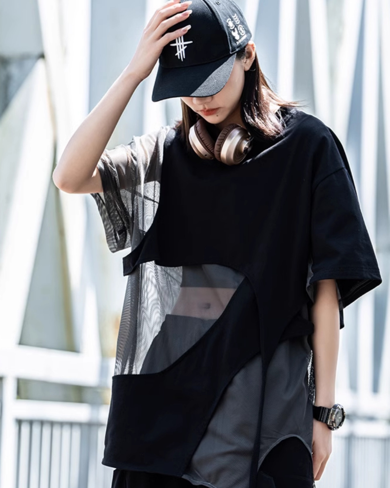 Street Irregular Stitching Hollow T-Shirt