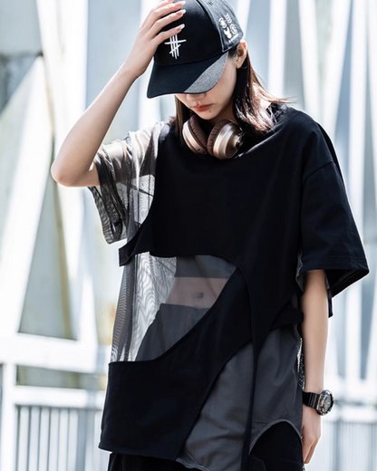 Street Irregular Stitching Hollow T-Shirt