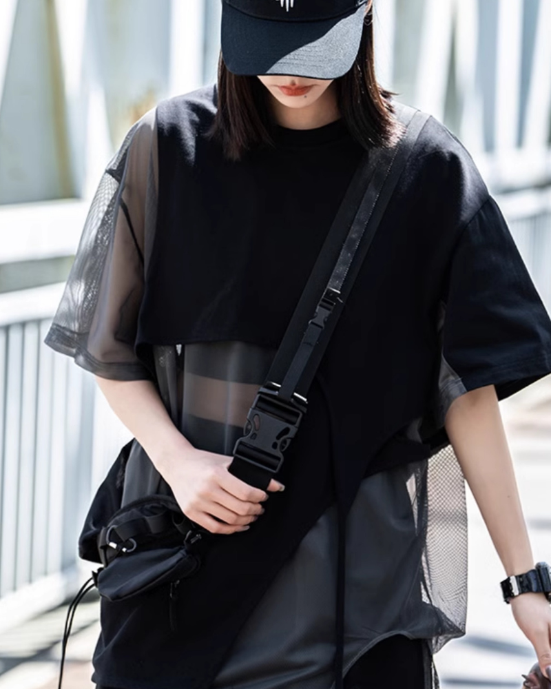 Street Irregular Stitching Hollow T-Shirt