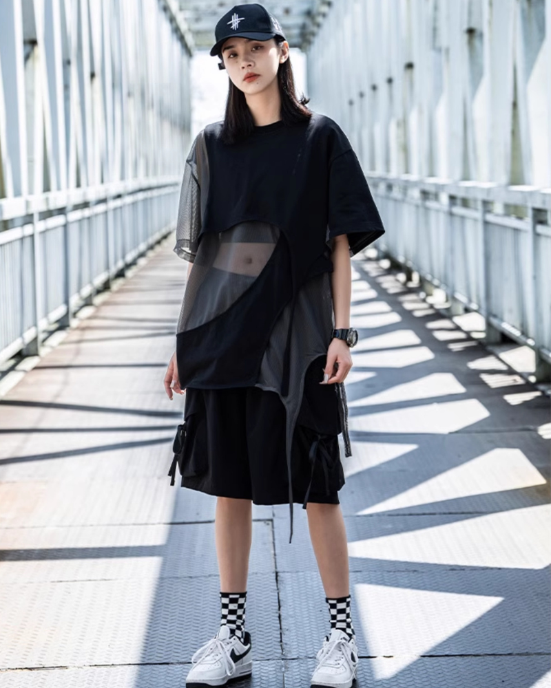 Street Irregular Stitching Hollow T-Shirt