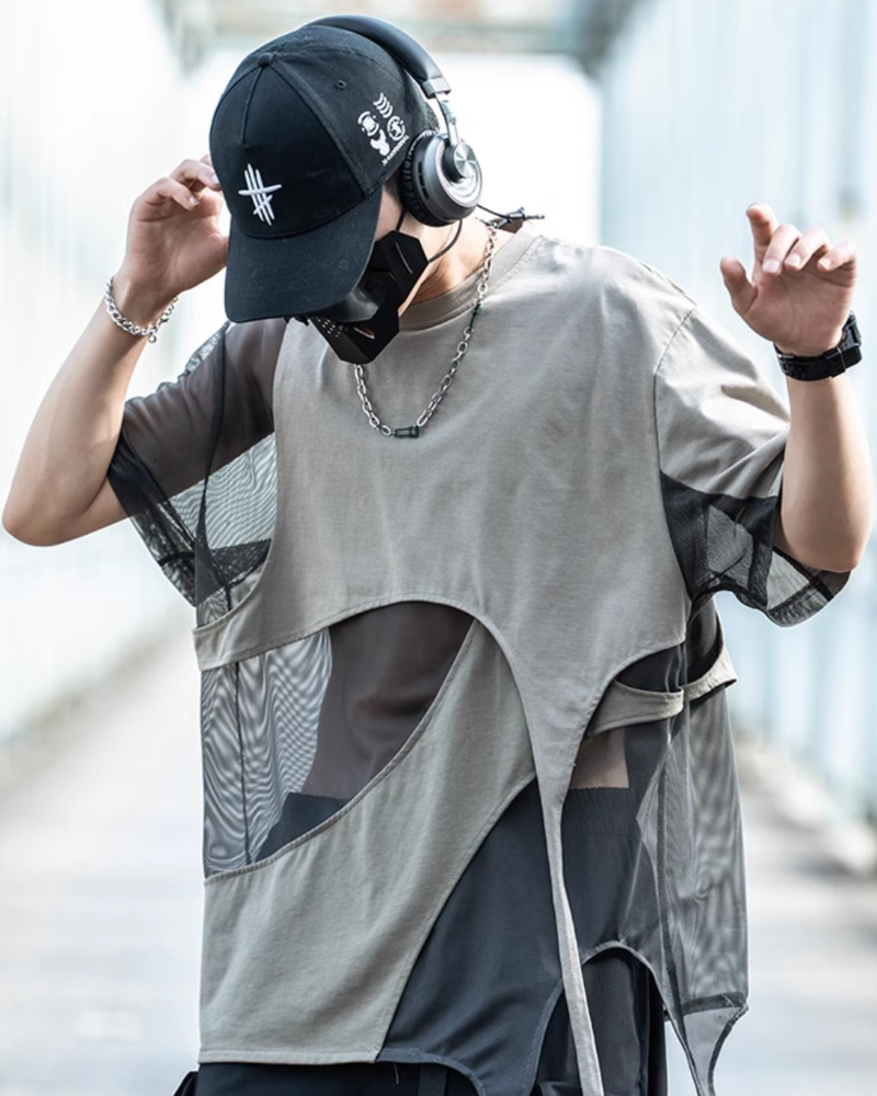 Street Irregular Stitching Hollow T-Shirt