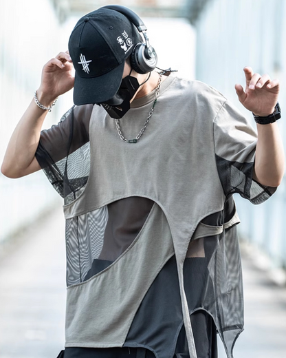 Street Irregular Stitching Hollow T-Shirt