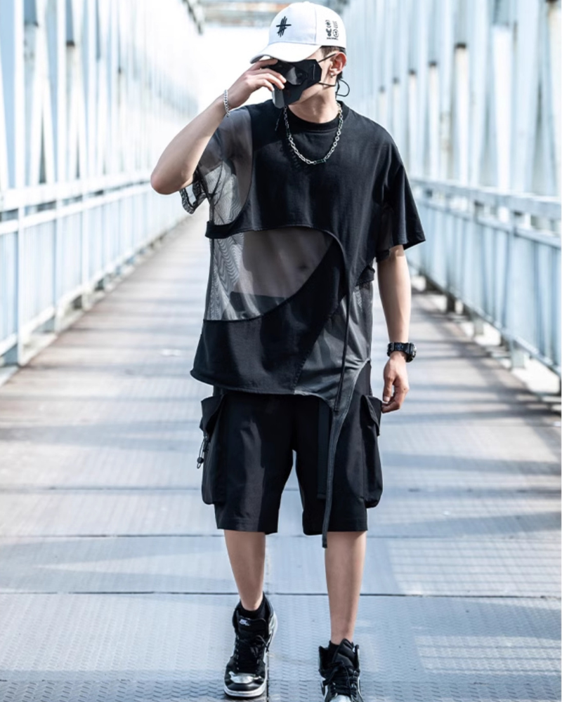 Street Irregular Stitching Hollow T-Shirt