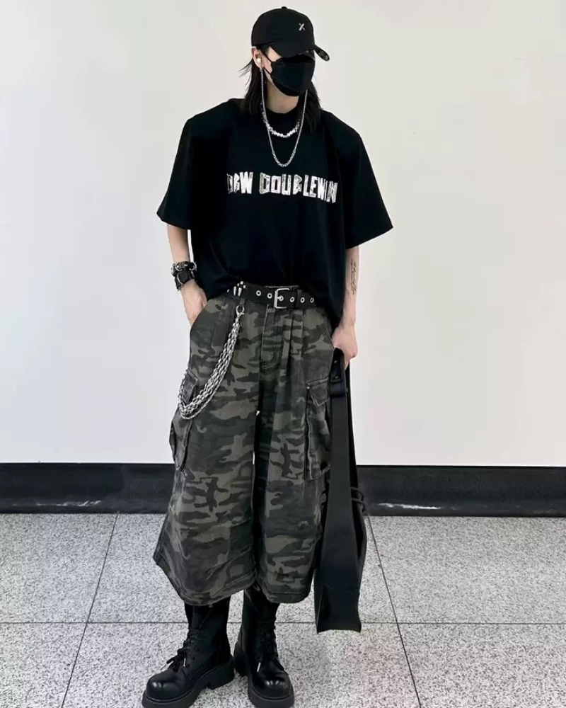 Street Deconstructed Washed Cargo Camo Jorts