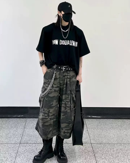 Street Deconstructed Washed Cargo Camo Jorts