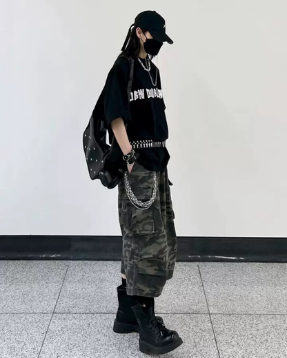 Street Deconstructed Washed Cargo Camo Jorts