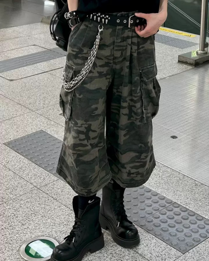 Street Deconstructed Washed Cargo Camo Jorts