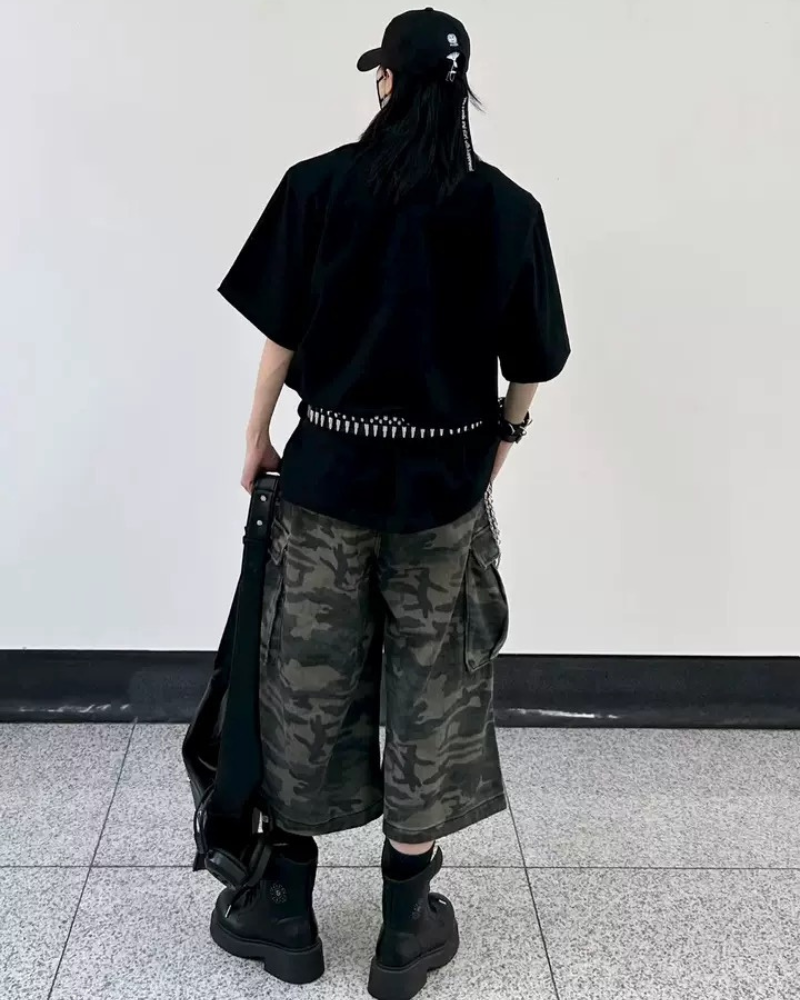 Street Deconstructed Washed Cargo Camo Jorts
