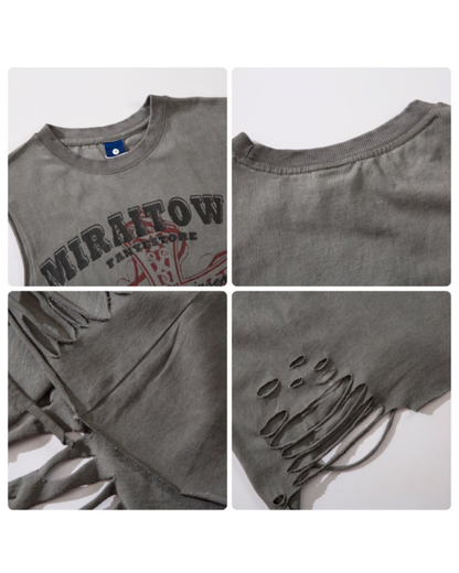 Street Distressed Washed Raw-Hem Sleeveless Shirt