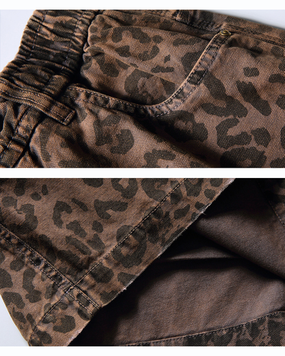 Street Leopard Unisex Denim-Look Shorts | Baggy Jorts
