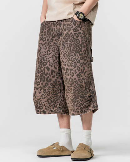 Street Leopard Unisex Denim-Look Shorts | Baggy Jorts