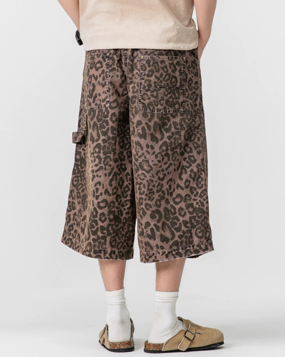 Street Leopard Unisex Denim-Look Shorts | Baggy Jorts
