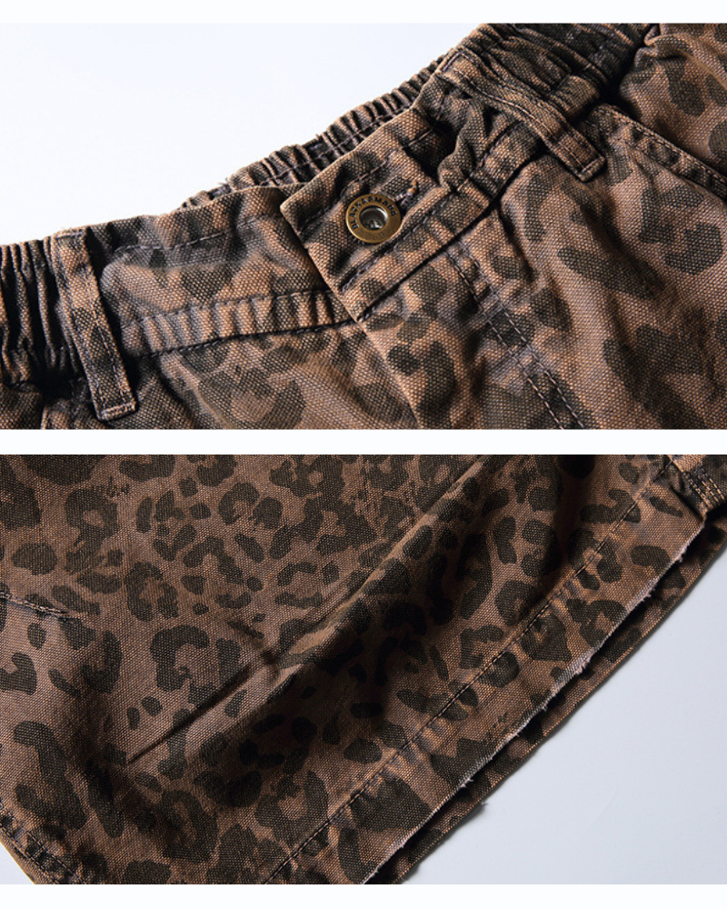 Street Leopard Unisex Denim-Look Shorts | Baggy Jorts