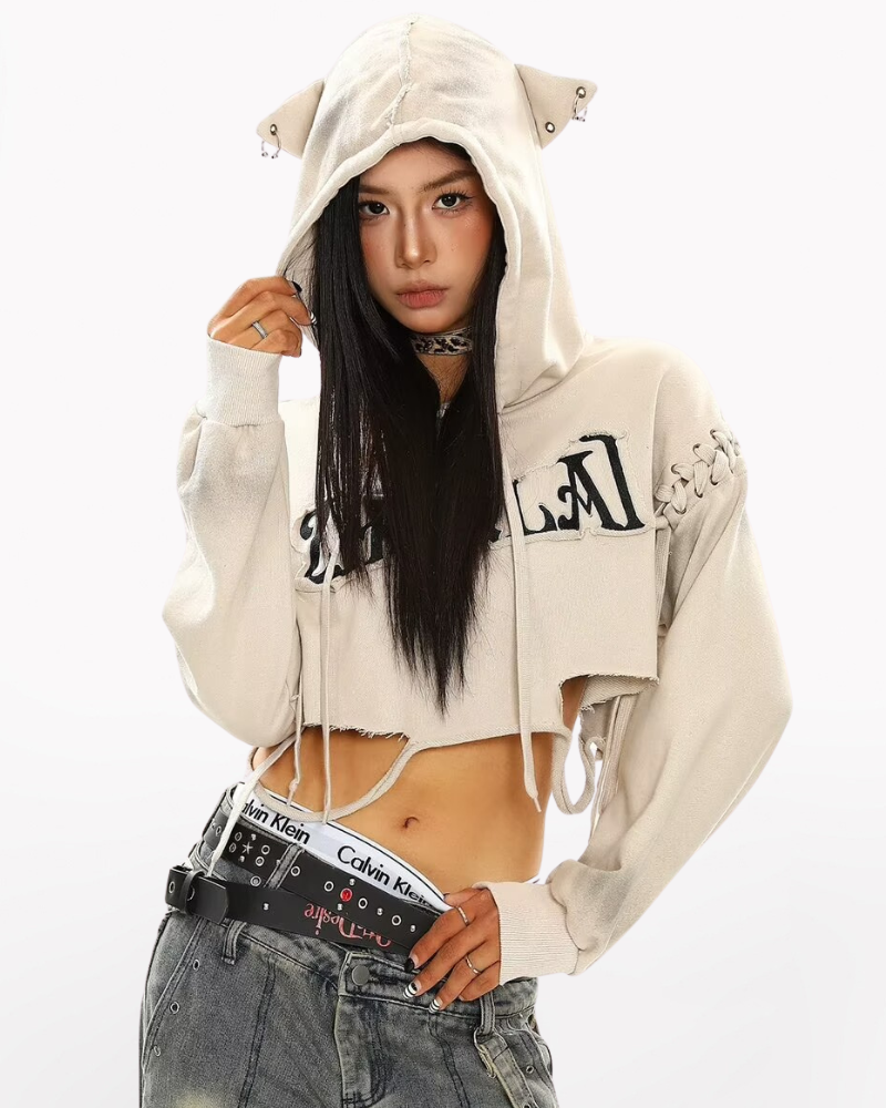 Street Subculture Cat Ear Women’s Cropped Hoodie