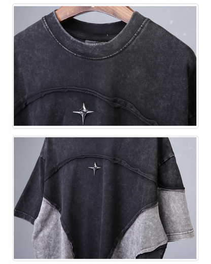 Street Wasteland-style Distressed Patchwork T-Shirt
